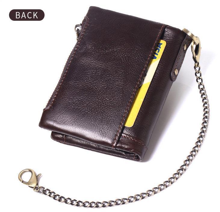 RFID Anti-Theft Brush Wallet, Oil Wax Cowhide Multi-Functional Double-Zip Men's Leather Wallet - Alexel Crafts