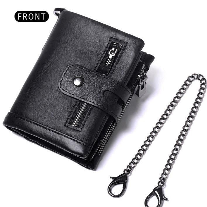 RFID Anti-Theft Brush Wallet, Oil Wax Cowhide Multi-Functional Double-Zip Men's Leather Wallet - Alexel Crafts