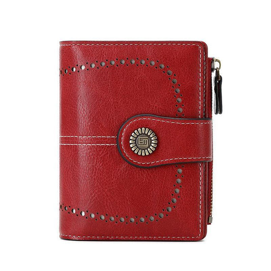 RFID Women's Short Wallet, Oil Wax Leather Coin Purse, Card Holder - Alexel Crafts