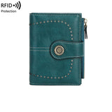 RFID Women's Short Wallet, Oil Wax Leather Coin Purse, Card Holder - Alexel Crafts