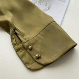 Timeless V-neck Satin Woven Blouse, Silk Satin Long Sleeves Shirt, Women Smart Casual Silky Top, Green Sleeve Blouse, Any Occassion, Gift - Alexel Crafts