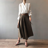 Timeless V-neck Satin Woven Blouse, Silk Satin Long Sleeves Shirt, Women Smart Casual Silky Top, Green Sleeve Blouse, Any Occassion, Gift - Alexel Crafts