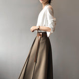 Timeless V-neck Satin Woven Blouse, Silk Satin Long Sleeves Shirt, Women Smart Casual Silky Top, Green Sleeve Blouse, Any Occassion, Gift - Alexel Crafts