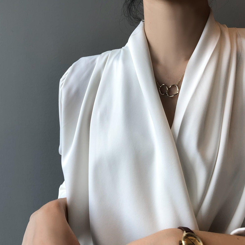 Timeless V-neck Satin Woven Blouse, Silk Satin Long Sleeves Shirt, Women Smart Casual Silky Top, Green Sleeve Blouse, Any Occassion, Gift - Alexel Crafts