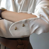 Timeless V-neck Satin Woven Blouse, Silk Satin Long Sleeves Shirt, Women Smart Casual Silky Top, Green Sleeve Blouse, Any Occassion, Gift - Alexel Crafts