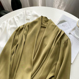 Timeless V-neck Satin Woven Blouse, Silk Satin Long Sleeves Shirt, Women Smart Casual Silky Top, Green Sleeve Blouse, Any Occassion, Gift - Alexel Crafts