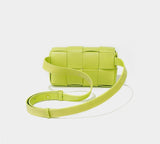 Versatile Calfskin Leather Squared Woven Bag with Interchangeable Gold Chain and Leather Straps, Minimalist Crossbody Bag, Waist Bag - Alexel Crafts