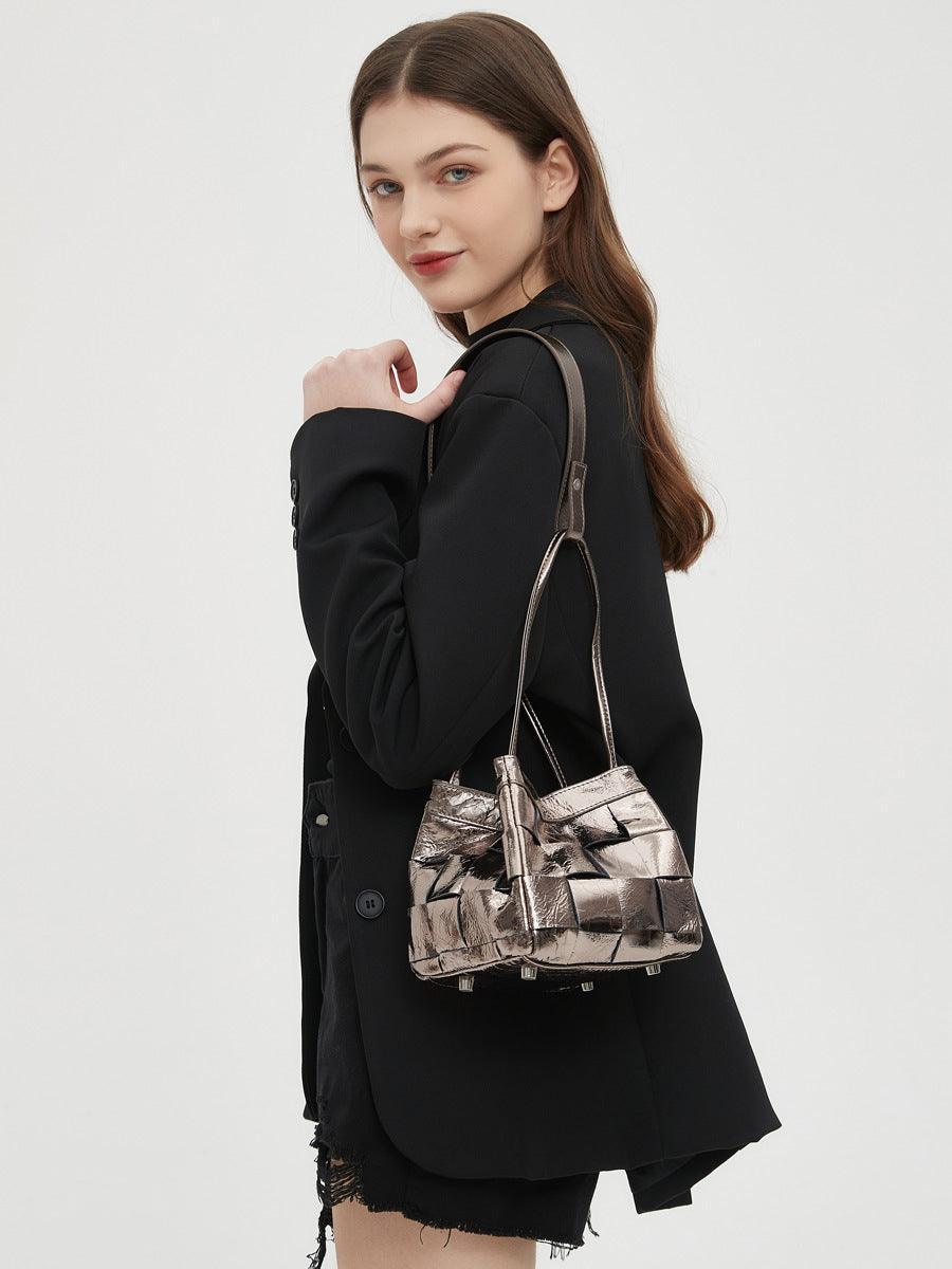Women's Soft Luxurious Calfskin Leather Handwoven Bucket Shoulder Bag, Crossbody Bag - Alexel Crafts