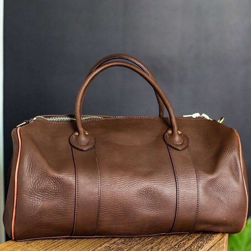 17-inch Hunter Black Brown Leather Weekend Bag, Women Leather Duffle Bag, Mens Travel Bag, Carry-On Bag, Leather Luggage, Leather Gym Bag, Brown