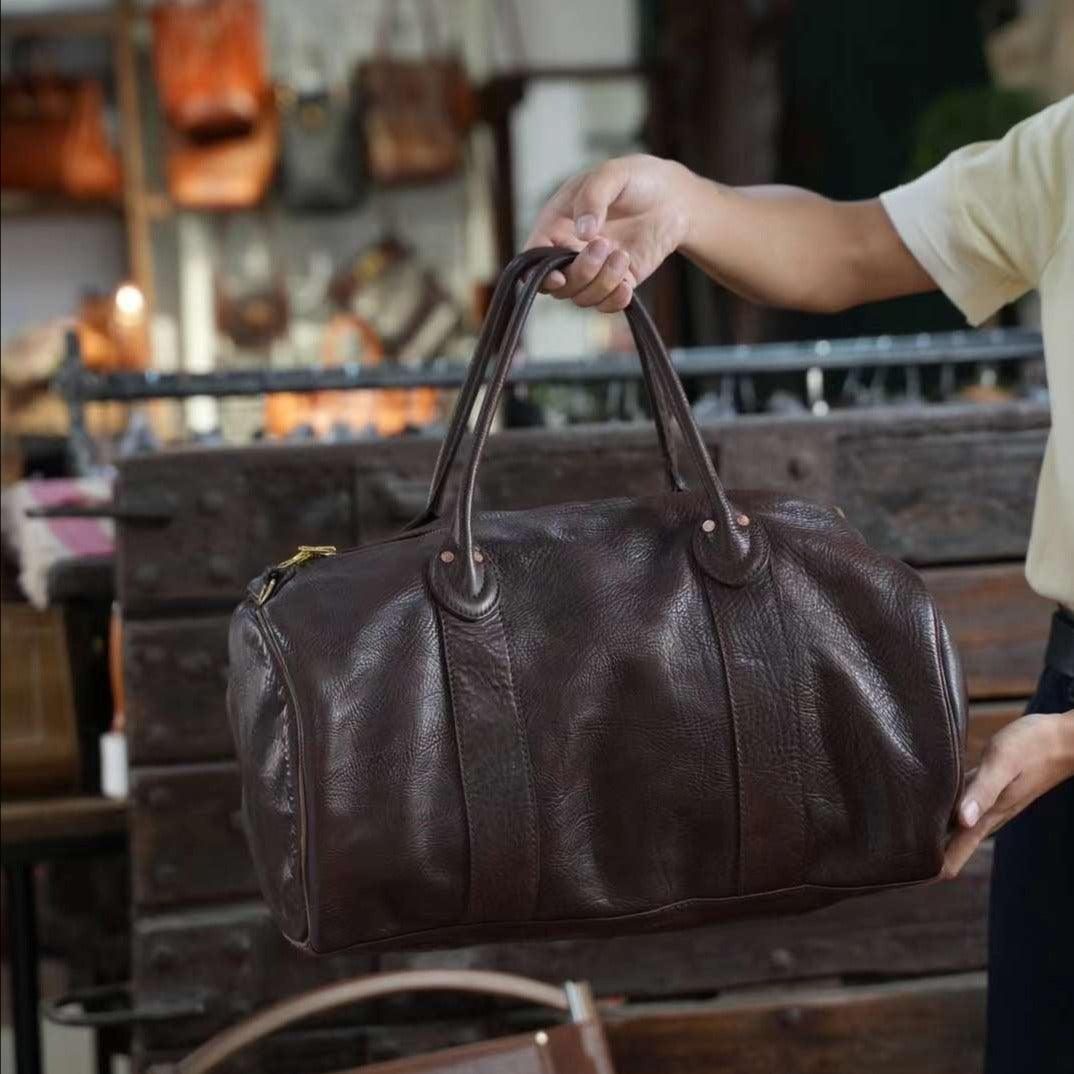 17 inch Hunter Black Brown Leather Weekend Bag, Women Leather Duffle Bag, Mens Travel Bag, Carry-On Bag, Leather Luggage, Leather Gym Bag