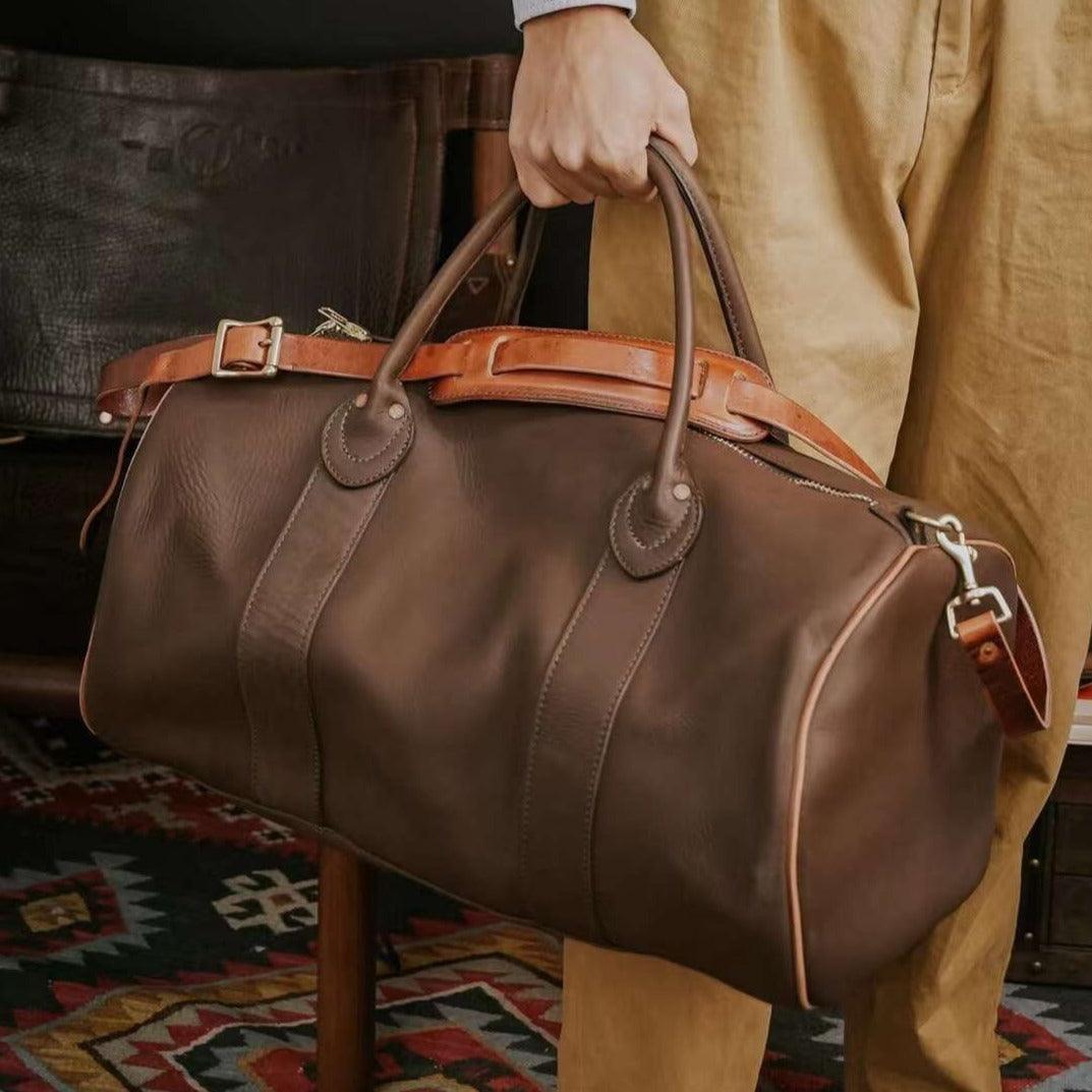 17-inch Hunter Black Brown Leather Weekend Bag, Women Leather Duffle Bag, Mens Travel Bag, Carry-On Bag, Leather Luggage, Leather Gym Bag, Brown