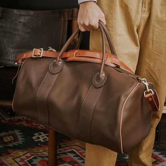 17-inch Hunter Black Brown Leather Weekend Bag, Women Leather Duffle Bag, Mens Travel Bag, Carry-On Bag, Leather Luggage, Leather Gym Bag, Brown