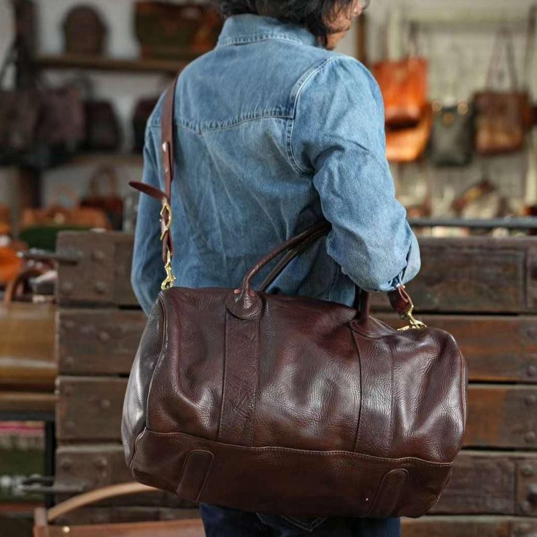 17 inch Hunter Black Brown Leather Weekend Bag, Women Leather Duffle Bag, Mens Travel Bag, Carry-On Bag, Leather Luggage, Leather Gym Bag