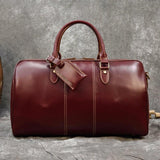 20 inches Leather Duffle Bag, Wine Red Travel Bag, Mens/Women's Leather Weekender Bag, Overnight Bag Full Grain Leather Holdall, Gym Bag
