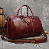 20 inches Leather Duffle Bag, Wine Red Travel Bag, Mens/Women's Leather Weekender Bag, Overnight Bag Full Grain Leather Holdall, Gym Bag