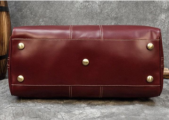20 inches Leather Duffle Bag, Wine Red Travel Bag, Mens/Women's Leather Weekender Bag, Overnight Bag Full Grain Leather Holdall, Gym Bag