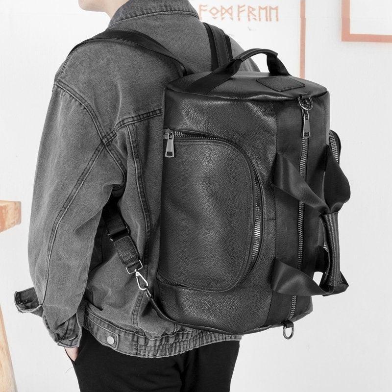 Black Leather Duffel Bag Women, Mens Leather Luggage Bag, Converse Backpack Weekender Bag, Unisex Travel Bag, Lifestyle Bag