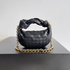 Chain Intrecciato Calfskin Shoulder Bag, Knotted Intrecciato Cowhide Leather Top Handle Bag, Must-have Fashion Lady Bag, Designer Bag Black Chain Intrecciato Calfskin Shoulder Bag, Knotted Intrecciato Cowhide Leather Top Handle Bag, Must-have Fashion Lady Bag, Designer Bag Black