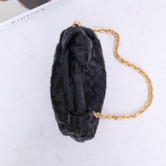 Chain Intrecciato Calfskin Shoulder Bag, Knotted Intrecciato Cowhide Leather Top Handle Bag, Must-have Fashion Lady Bag, Designer Bag Black Chain Intrecciato Calfskin Shoulder Bag, Knotted Intrecciato Cowhide Leather Top Handle Bag, Must-have Fashion Lady Bag, Designer Bag Black