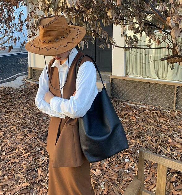 Classic Leather Bucket Bag, Minimalist Minimalist Leather Tote Bag, Fashion Designer Bag, Tan Mummy Bag, Everyday Bag, Gift For Her