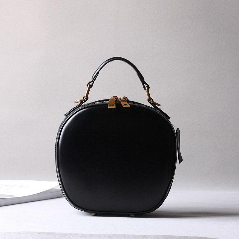 Cowhide Bags, Leather Women's Bags, Retro Bags, Shoulder Messenger Bags, Handbags, Fashionable Round Bags