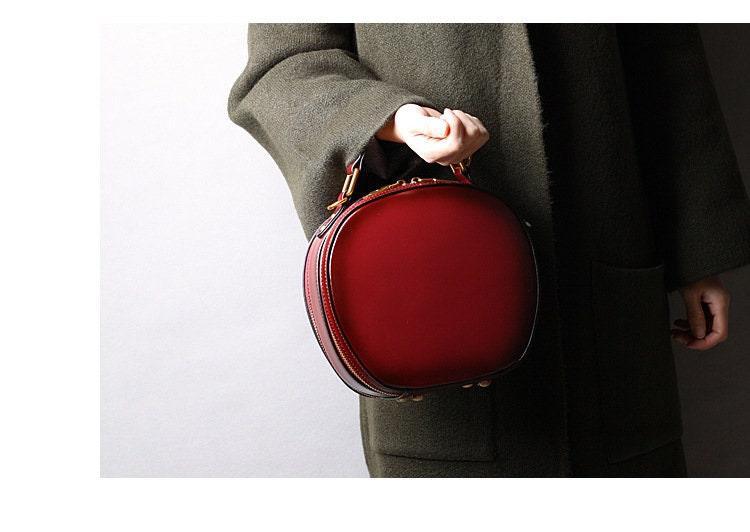 Cowhide Bags, Leather Women's Bags, Retro Bags, Shoulder Messenger Bags, Handbags, Fashionable Round Bags