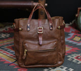 Cowhide Leather Women's Shoulder Bag, Handmade Italian Tanned Grain Leather Crossbody Bag, Men's American Retro Casual Bag, Coffee