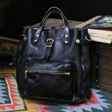 Cowhide Leather Women's Shoulder Bag, Handmade Italian Tanned Grain Leather Crossbody Bag, Men's American Retro Casual Bag, Black