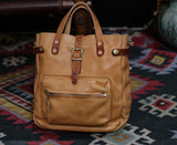 Cowhide Leather Women's Shoulder Bag, Handmade Italian Tanned Grain Leather Crossbody Bag, Men's American Retro Casual Bag, Tan