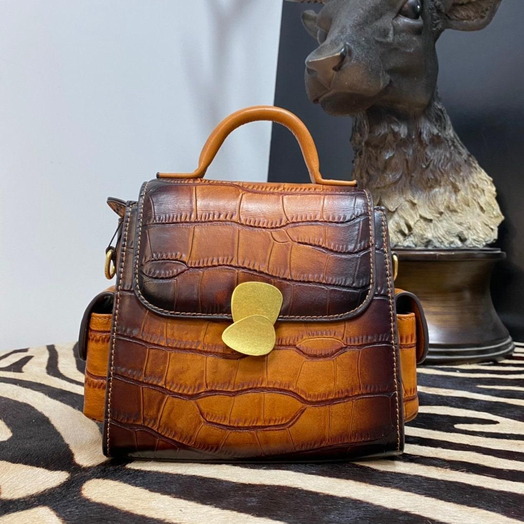 Crocodile pattern leather minimal Box crossbody bag, Crocodile box bag, crossbody bag, gift for women, everyday bag, Red/Brown/Green