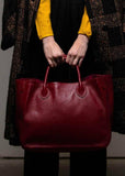Deep Red Large Leather Tote Bag, Cowhide Leather Bag, Lady Fashion Bag, Leather Weekend Bag, Women Must-Have Designer Bag, Traveling Bag