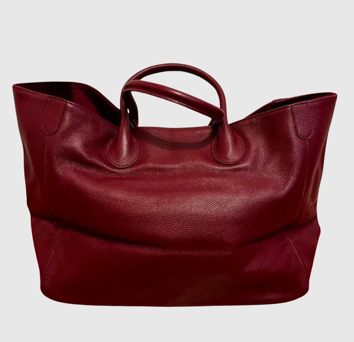 Deep Red Large Leather Tote Bag, Cowhide Leather Bag, Lady Fashion Bag, Leather Weekend Bag, Women Must-Have Designer Bag, Traveling Bag