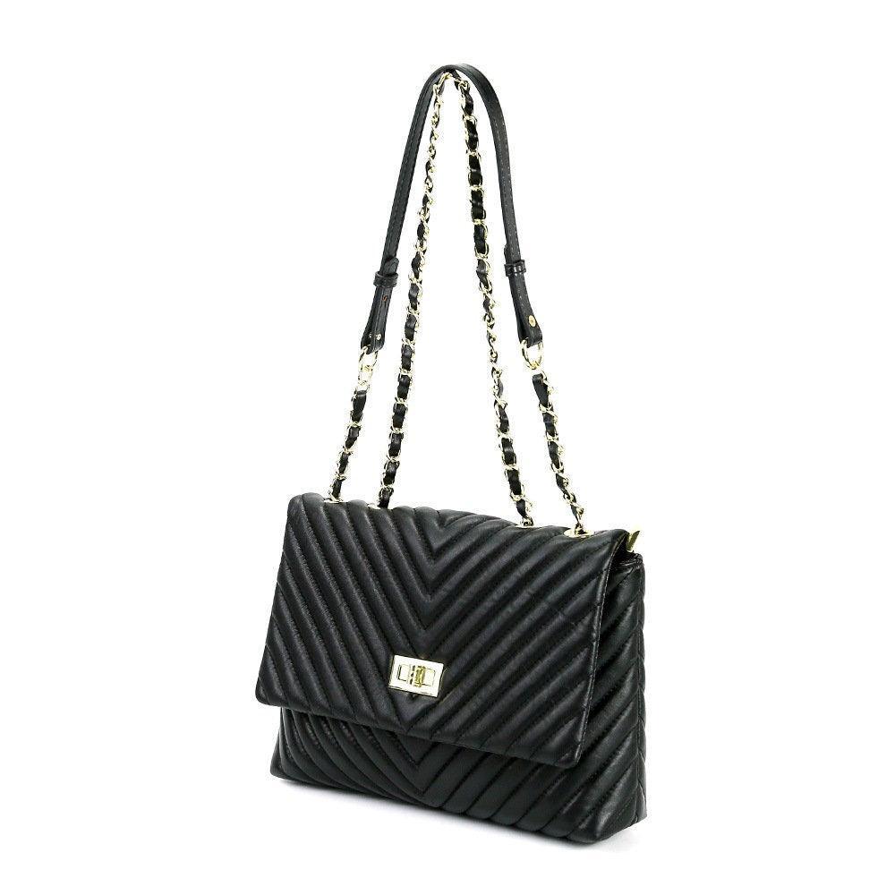 DIAMONDS ARE ETERNAL Alternative Max Lambskin Leather Shoulder Bag, Black Leather Designer Flap Bag, Convertible Women Crossbody Bag