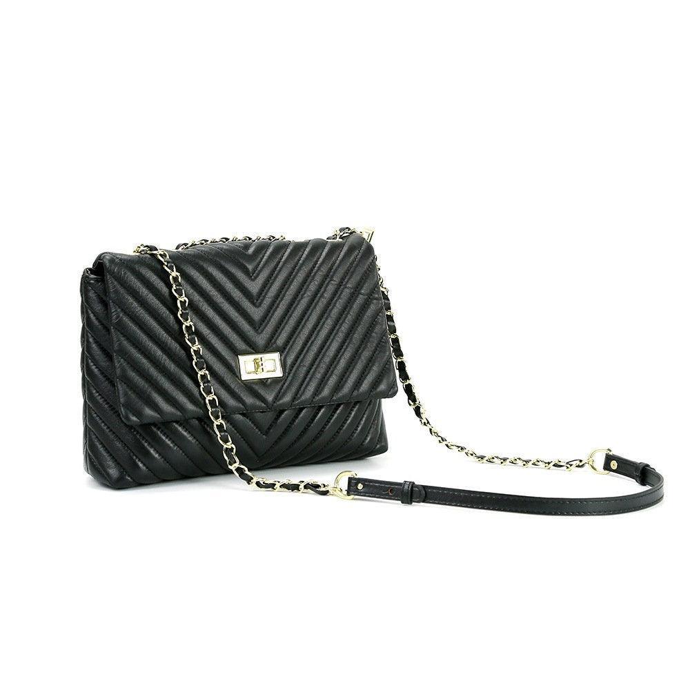 DIAMONDS ARE ETERNAL Alternative Max Lambskin Leather Shoulder Bag, Black Leather Designer Flap Bag, Convertible Women Crossbody Bag