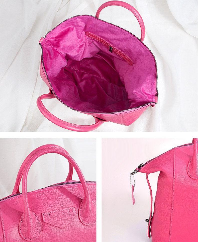 Extra Large Grain Leather Tote Bag/Shoulder Bag, Cowhide Leather Boston Bag, Shopping leather bag, Fashion Bag Black, Pink, Gifts