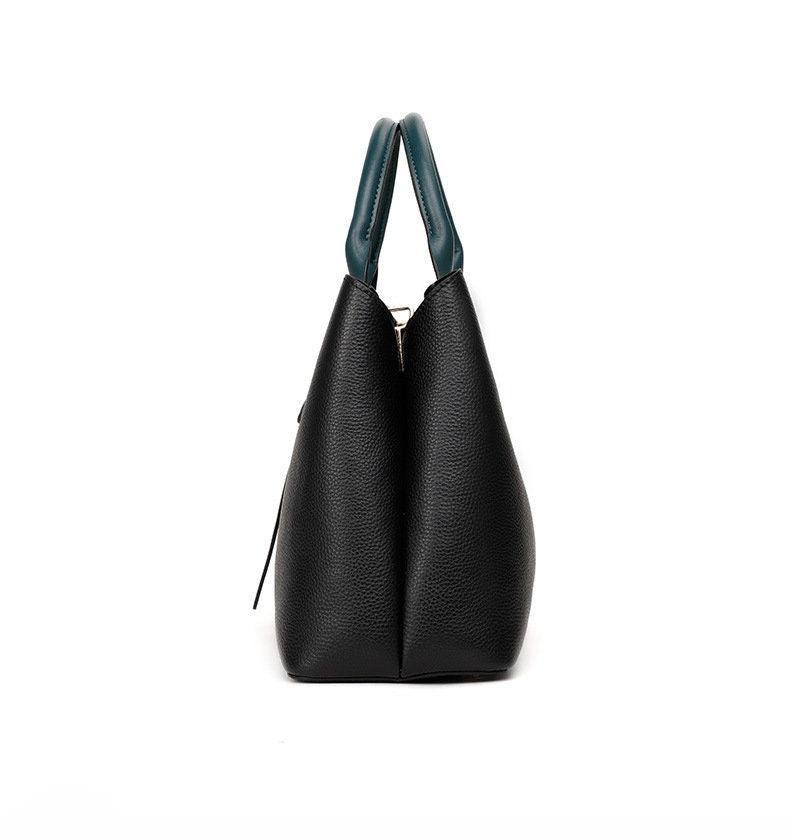 Fashion Leather Tote, Leather Shoulder Bag, Soft Leather Handbag, Birthday Gift for Her, Black and Green