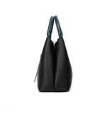 Fashion Leather Tote, Leather Shoulder Bag, Soft Leather Handbag, Birthday Gift for Her, Black and Green