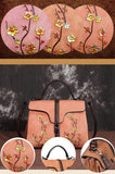 Floral Embroidery Cowhide Leather Shoulder Bag, Fashion Hand-carved Flowers Leather bag, Handcrafted Leather Crossbody Bag