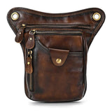 Full Grain Leather Leg Bag, Foraging Pouch, Leather Motorcycle Waist Bag, Male Knight Bull Head Bag, Crazy Horse Leather Bag for Men Women, Coffee