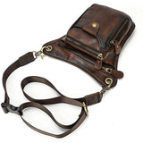 Full Grain Leather Leg Bag, Foraging Pouch, Leather Motorcycle Waist Bag, Male Knight Bull Head Bag, Crazy Horse Leather Bag for Men Women, Coffee