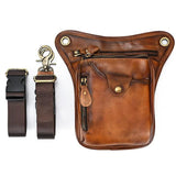 Full Grain Leather Leg Bag, Foraging Pouch, Leather Motorcycle Waist Bag, Male Knight Bull Head Bag, Crazy Horse Leather Bag for Men Women, Tan