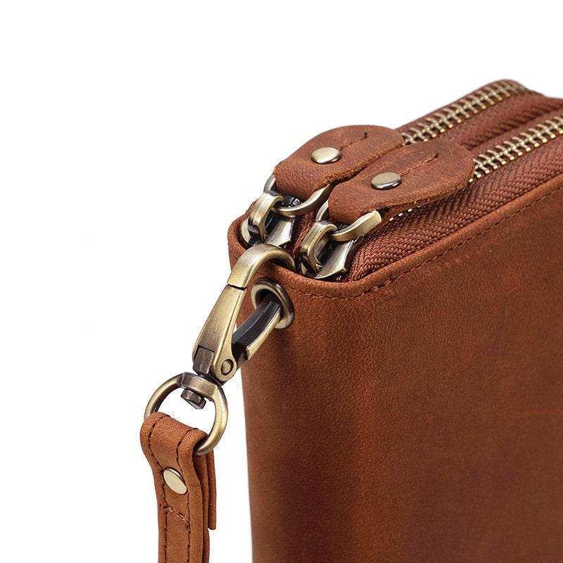 Full Grain Leather Long Wallet, Mens Zipper Wallet, Women Bifold Wallet, Heavy Duty Double-Layer Cowhide Tall Wallet, Fathers Gift for Him