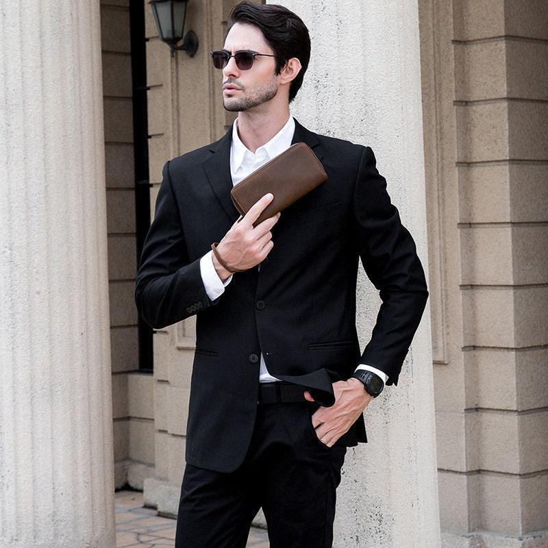 Full Grain Leather Long Wallet, Mens Zipper Wallet, Women Bifold Wallet, Heavy Duty Double-Layer Cowhide Tall Wallet, Fathers Gift for Him