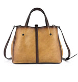 Genuine Cowhide Leather Tote bag, Retro Style Leather bag, Vintage Leather Shoulder Bag, Gift for her