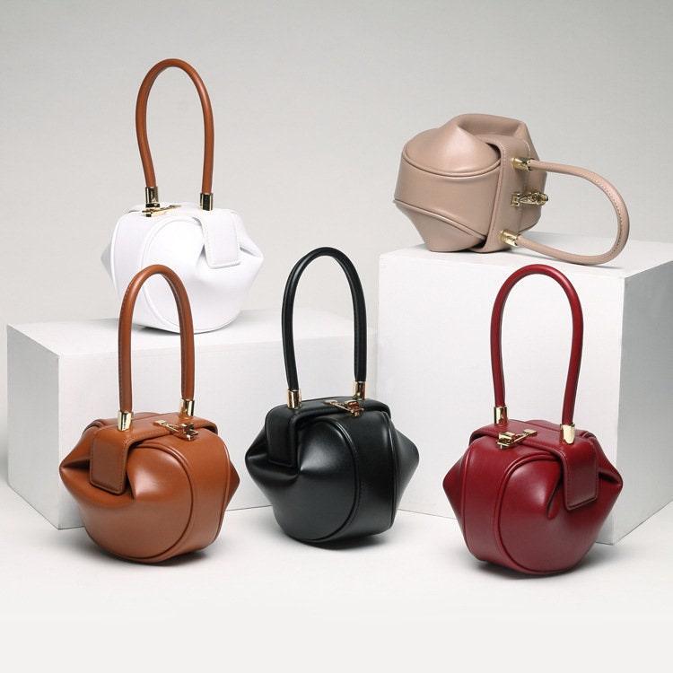 Genuine Leather Designer Handbag, Fashion Dumpling Pouch, Lady Elegant Lock Leather Bag, Leather Doctor Bag, Christmas Gift For Her