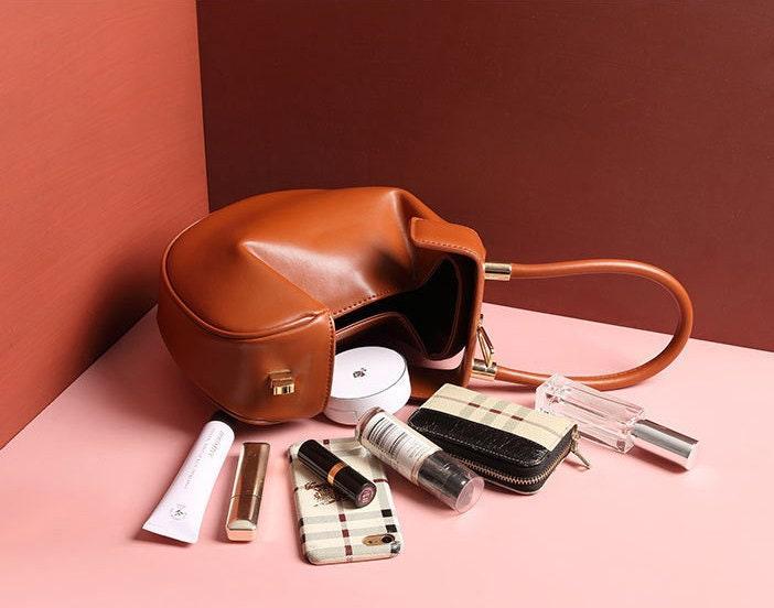 Genuine Leather Designer Handbag, Fashion Dumpling Pouch, Lady Elegant Lock Leather Bag, Leather Doctor Bag, Christmas Gift For Her