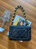 Genuine Leather Flap Shoulder Bag, Classic Lambskin Leather Bag, DIAMONDS Quilted Designer Bag, Gold Chain Strap Lock Bag, Christmas Gift