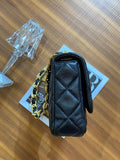 Genuine Leather Flap Shoulder Bag, Classic Lambskin Leather Bag, DIAMONDS Quilted Designer Bag, Gold Chain Strap Lock Bag, Christmas Gift