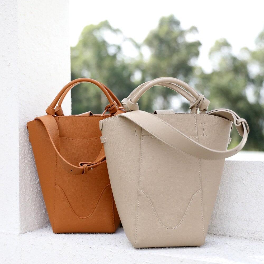 Genuine Leather Minimalist Bucket Bag Fashion Leather Shoulder Bag