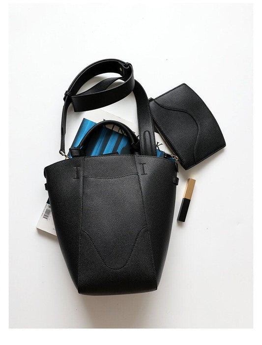Genuine Leather Minimalist Bucket Bag | Fashion Leather Shoulder Bag | Lady Chic Leather Purse | Gift For Her